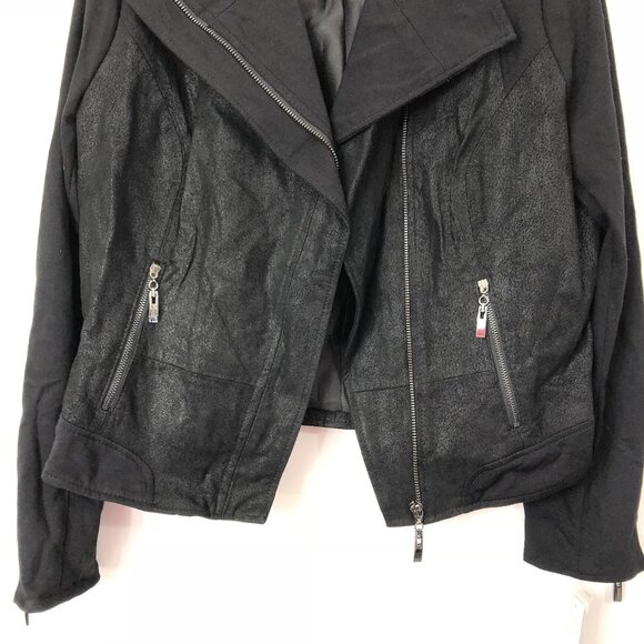 Hal Rubenstein Black Genuine Suede Leather Knit Moto Jacket Asymmetrical Size M - Picture 7 of 9